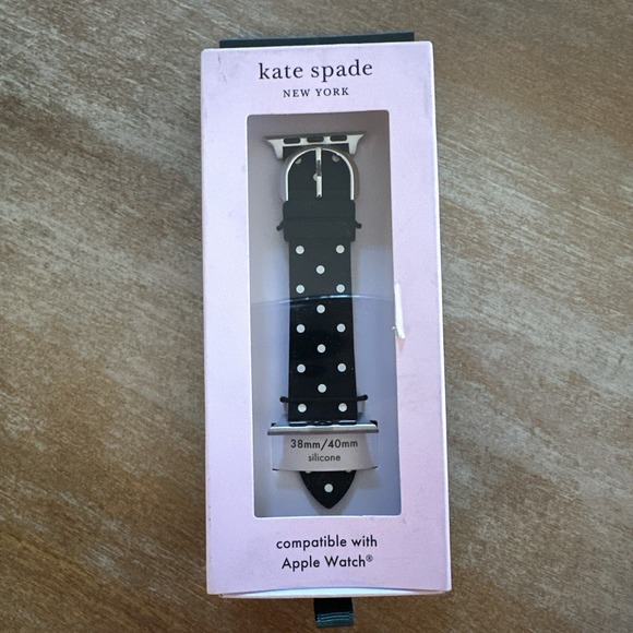 Kate Spade Black Polka Dot Silicone Apple Watch Band 38mm 40mm New in Box - Picture 1 of 2